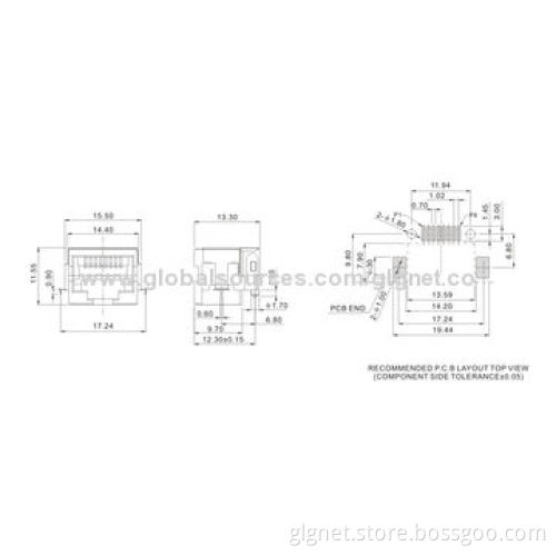 RJ45 1*1 Port Connectors with Shielding, Without LED, SMT Type, 150V Rated Voltage